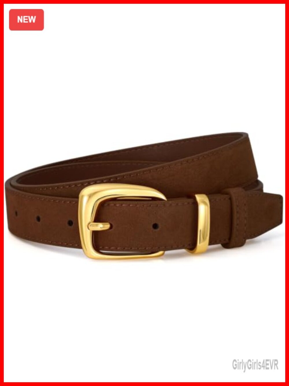 Women Suede Leather Belt Vintage Gold Buckle Waist Accessory